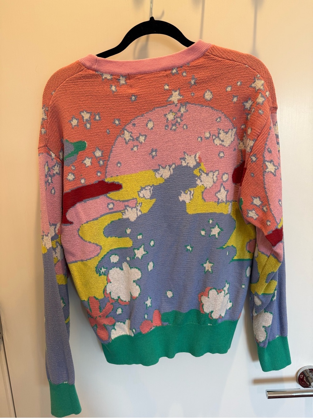 Nicole Miller Multicolor Peace Sign Crewneck Sweater - Pink, Purple & Green - Picture 3 of 4